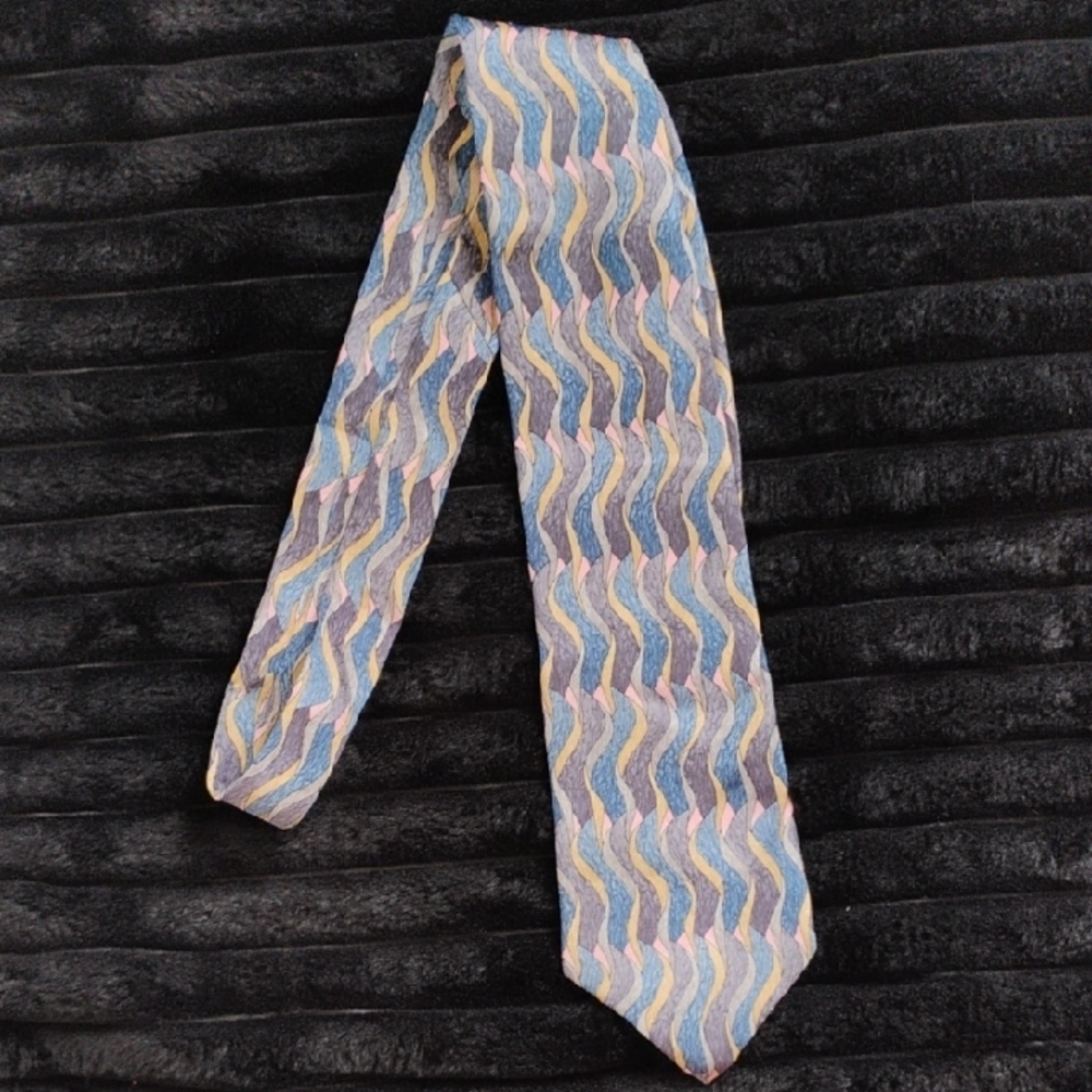 Blue and Yellow Zigzag Silk Tie